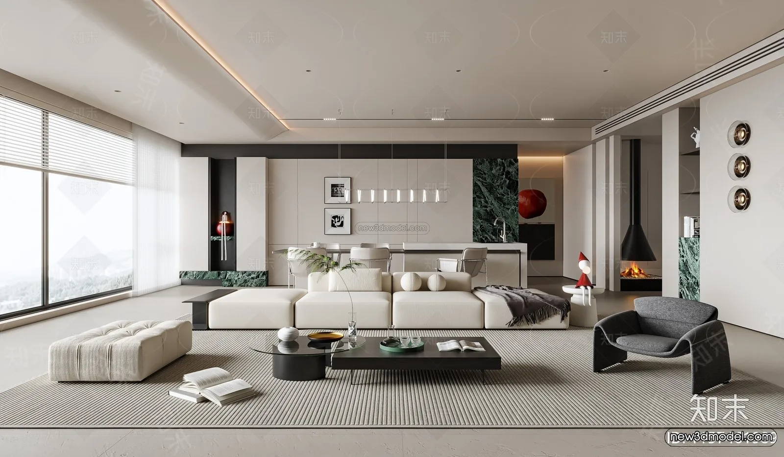 Minimalist Style Interior 3D Blocks - Living Room 3D Model - 097