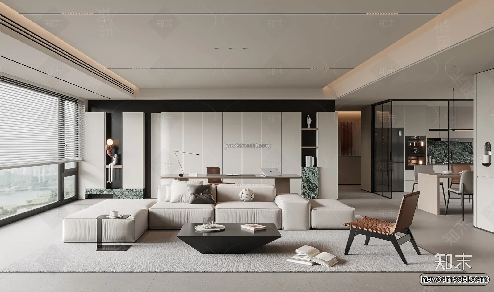 Minimalist Style Interior 3D Blocks - Living Room 3D Model - 098