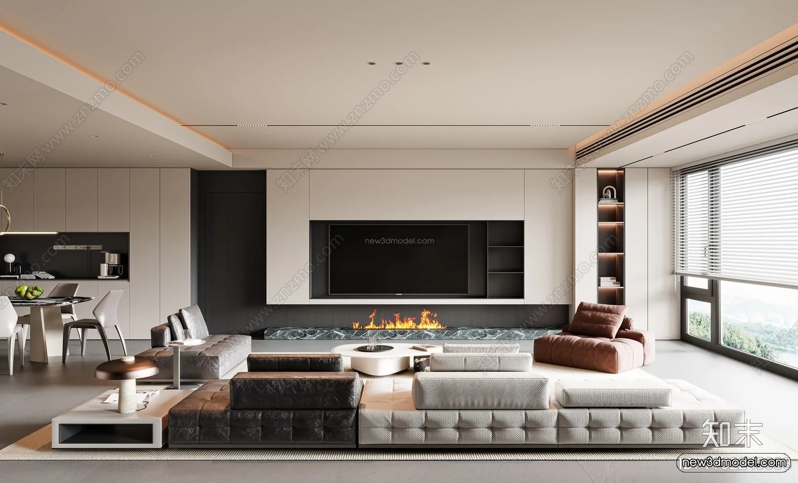 Minimalist Style Interior 3D Blocks - Living Room 3D Model - 100