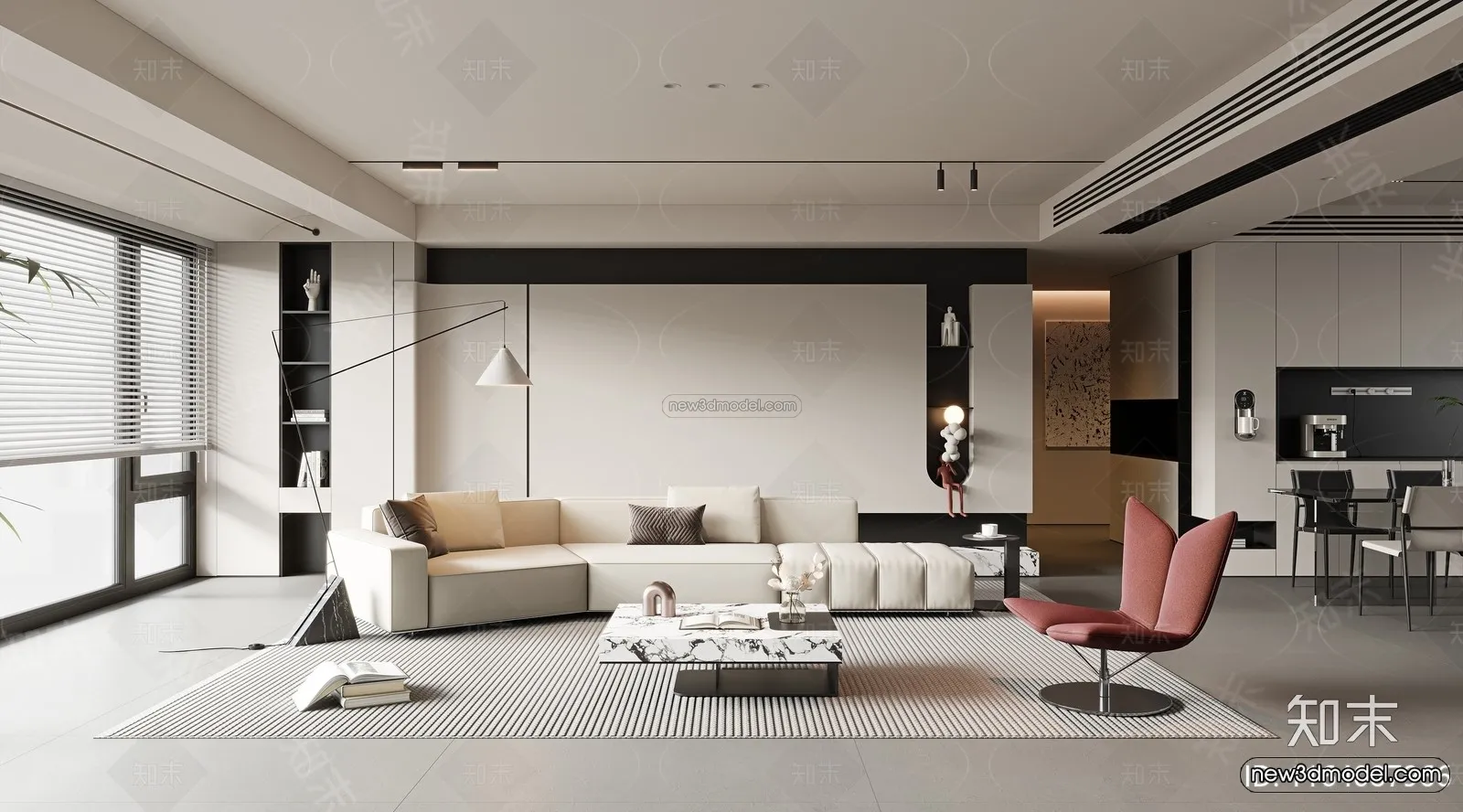 Minimalist Style Interior 3D Blocks - Living Room 3D Model - 101