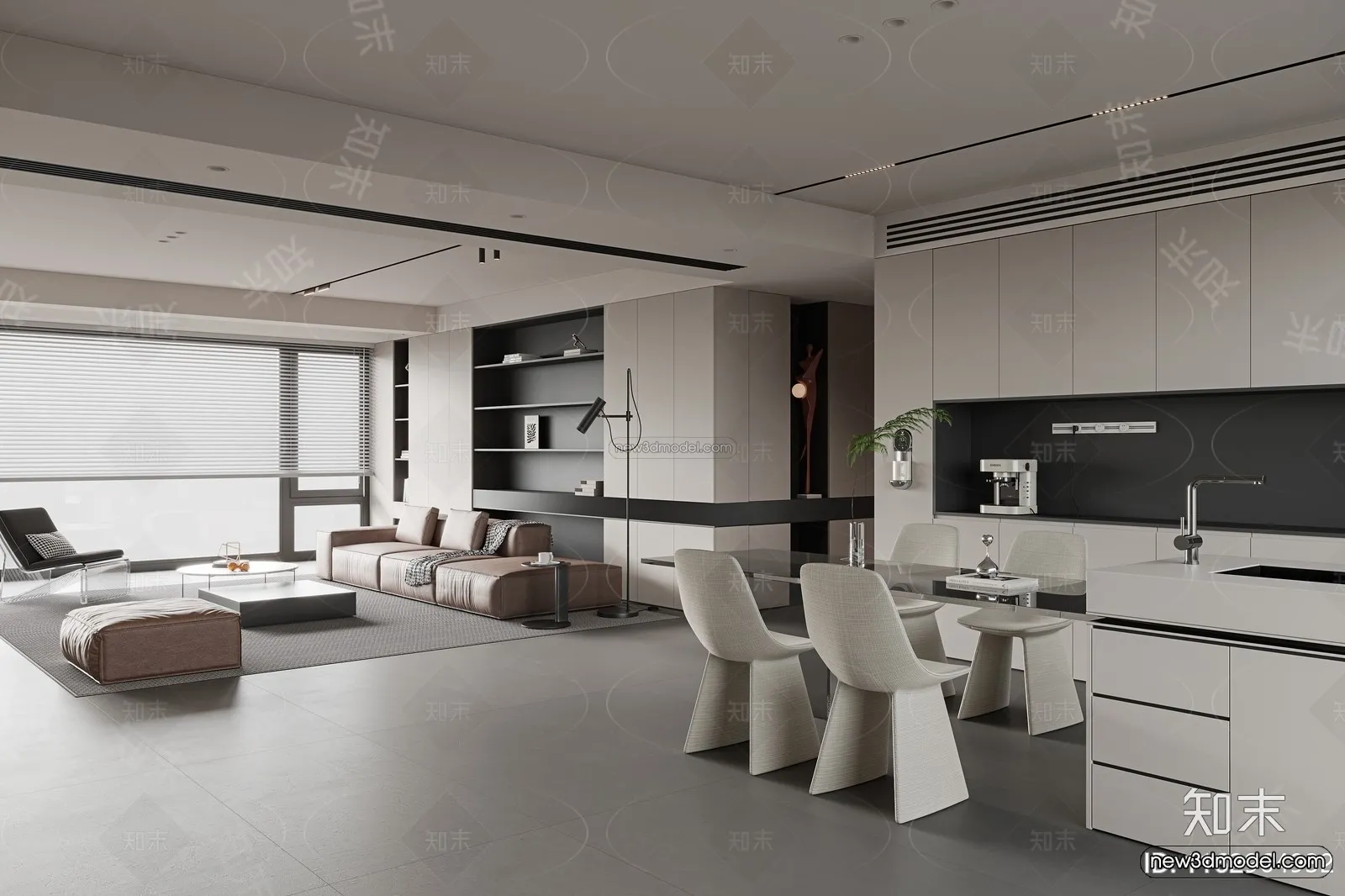 Minimalist Style Interior 3D Blocks - Living Room 3D Model - 102