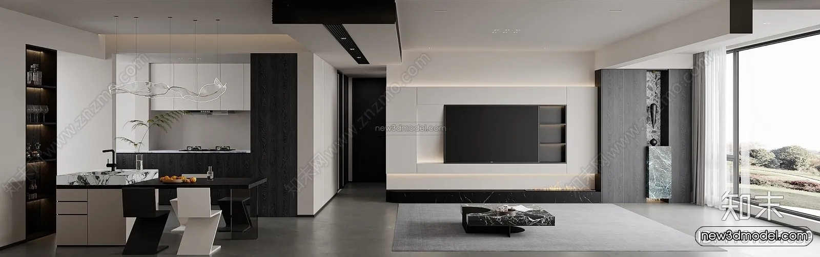 Minimalist Style Interior 3D Blocks - Living Room 3D Model - 103