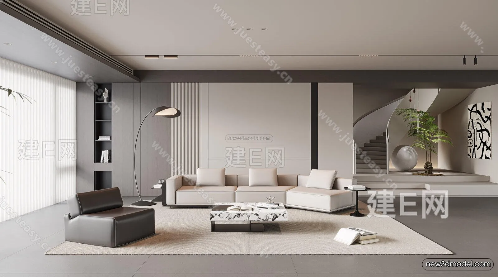 Minimalist Style Interior 3D Blocks - Living Room 3D Model - 104