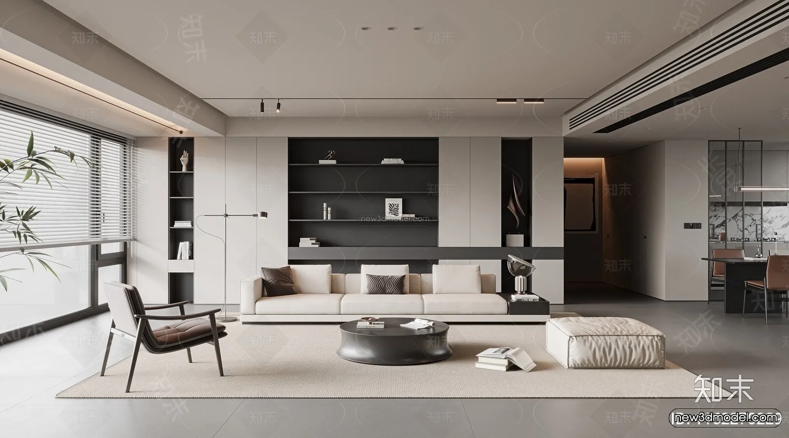 Minimalist Style Interior 3D Blocks - Living Room 3D Model - 106