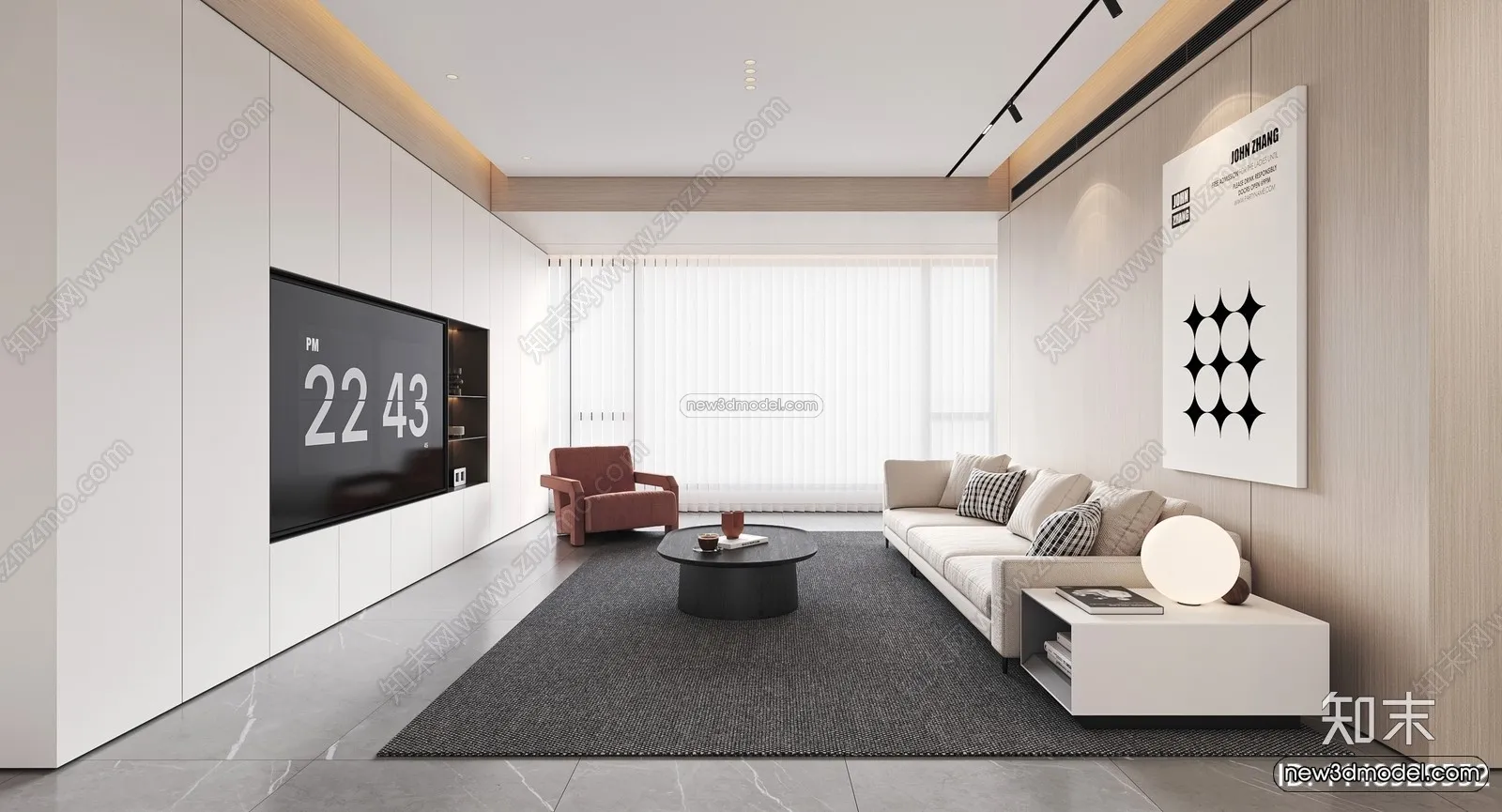 Minimalist Style Interior 3D Blocks - Living Room 3D Model - 107