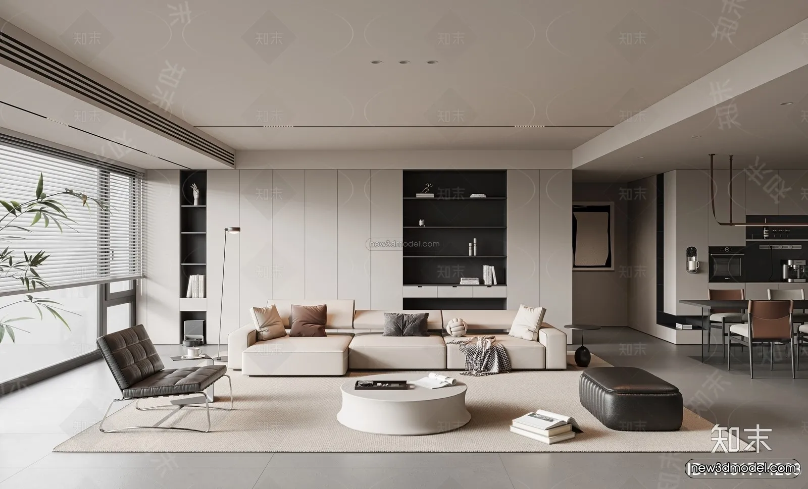 Minimalist Style Interior 3D Blocks - Living Room 3D Model - 108