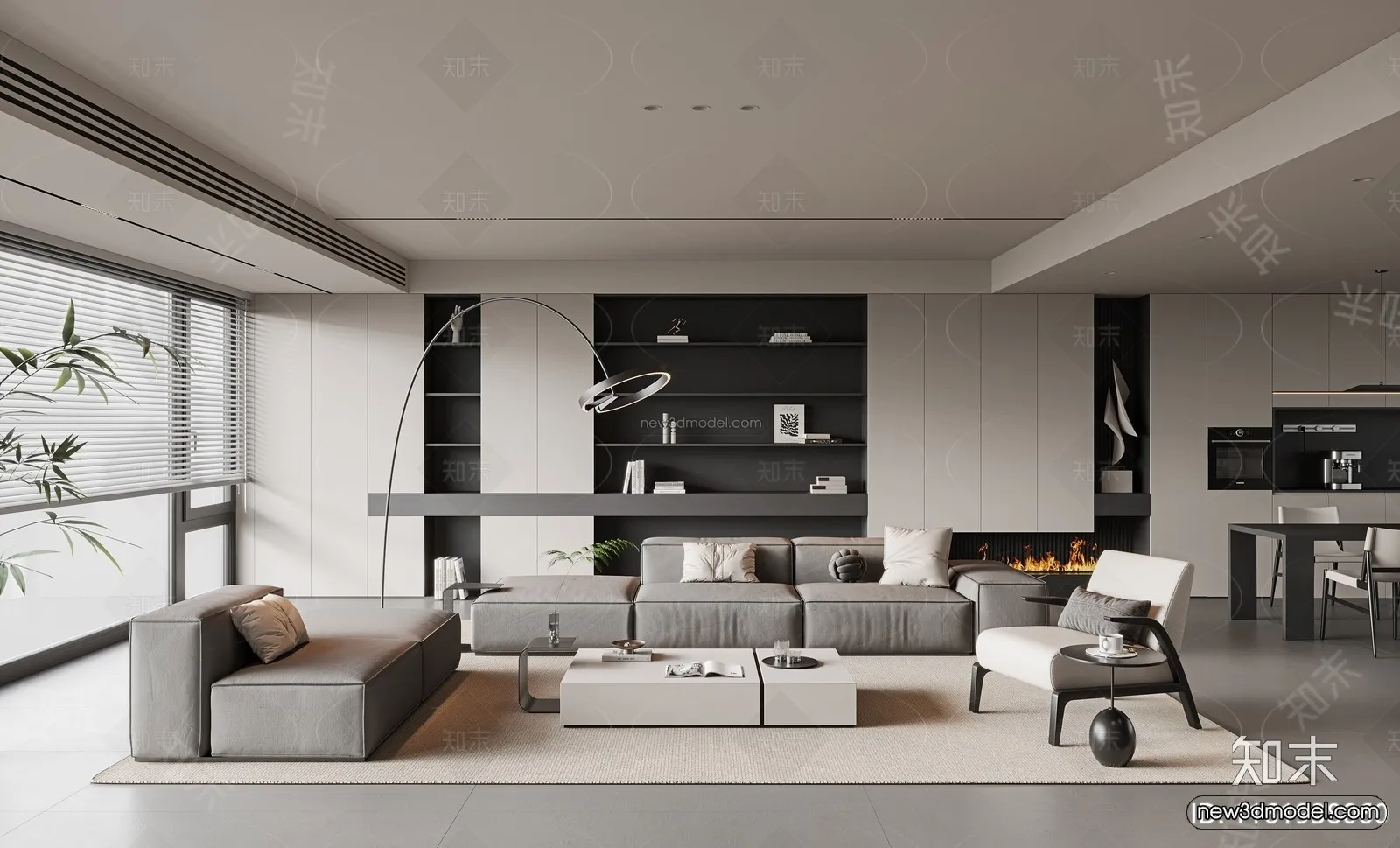 Minimalist Style Interior 3D Blocks - Living Room 3D Model - 109