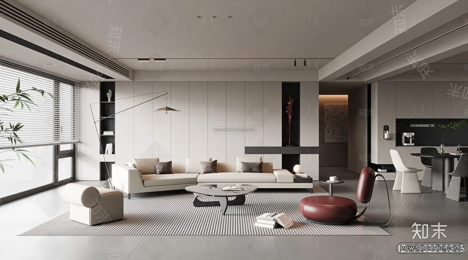 Minimalist Style Interior 3D Blocks - Living Room 3D Model - 111