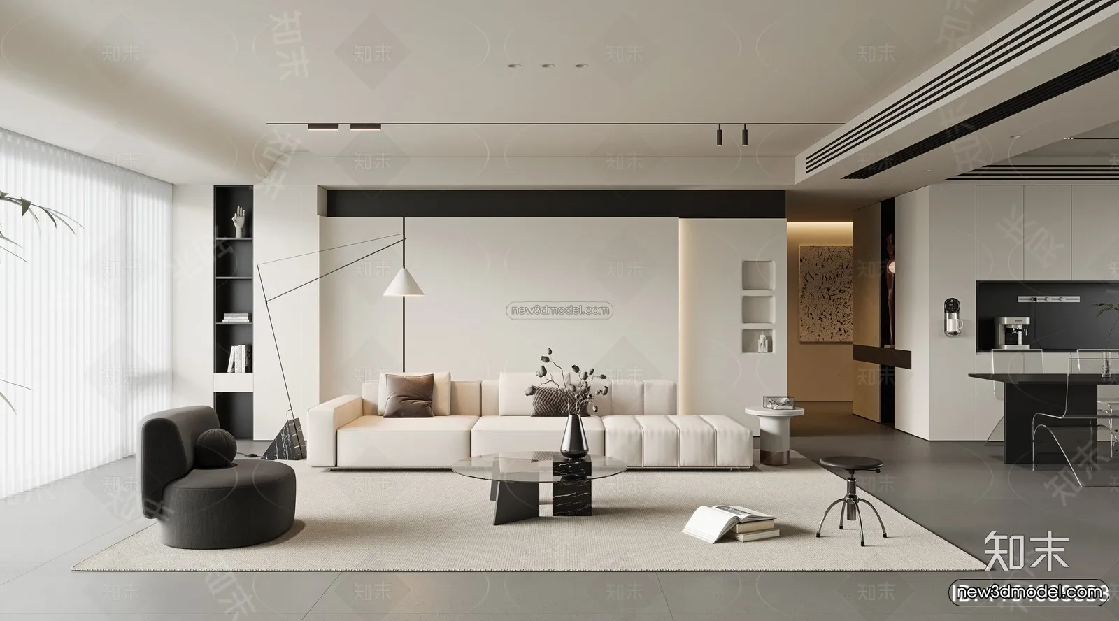 Minimalist Style Interior 3D Blocks - Living Room 3D Model - 112