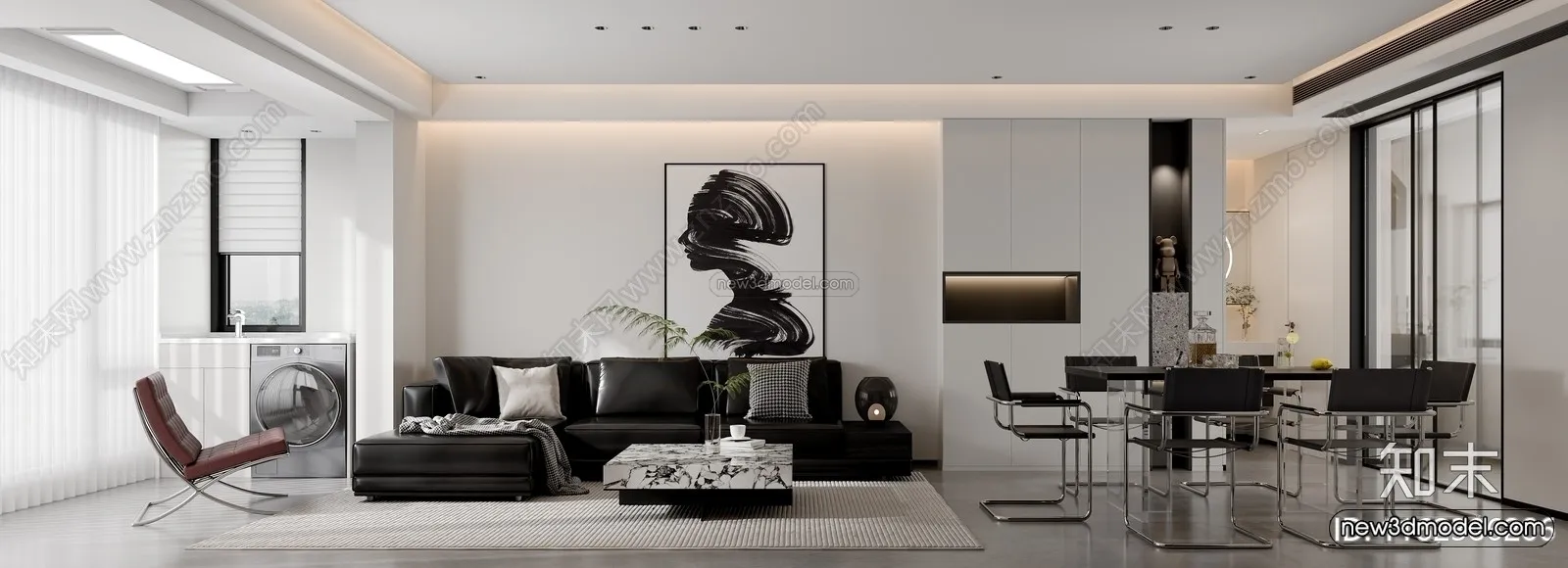 Minimalist Style Interior 3D Blocks - Living Room 3D Model - 114