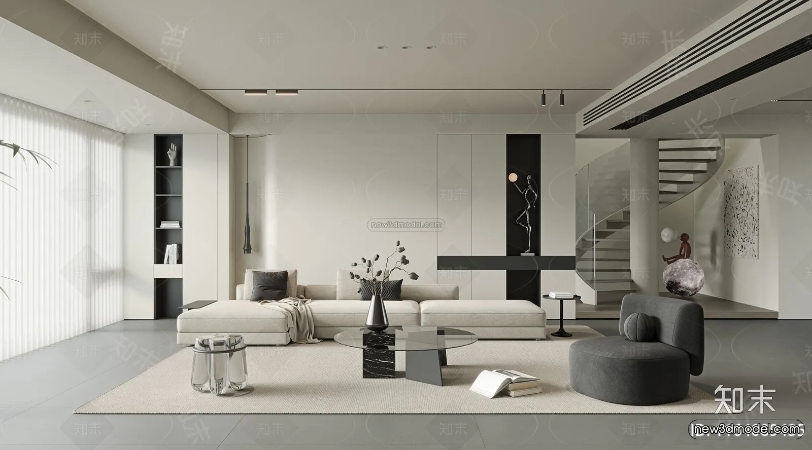 Minimalist Style Interior 3D Blocks - Living Room 3D Model - 116