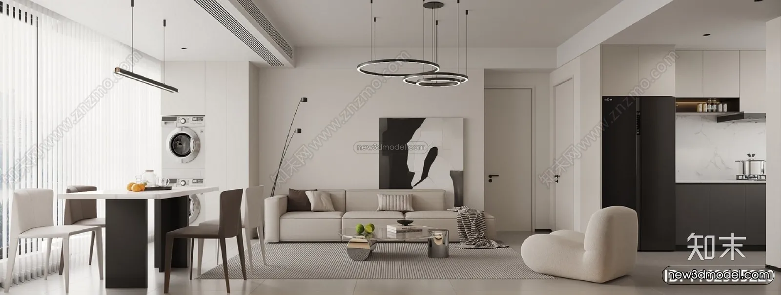 Minimalist Style Interior 3D Blocks - Living Room 3D Model - 117