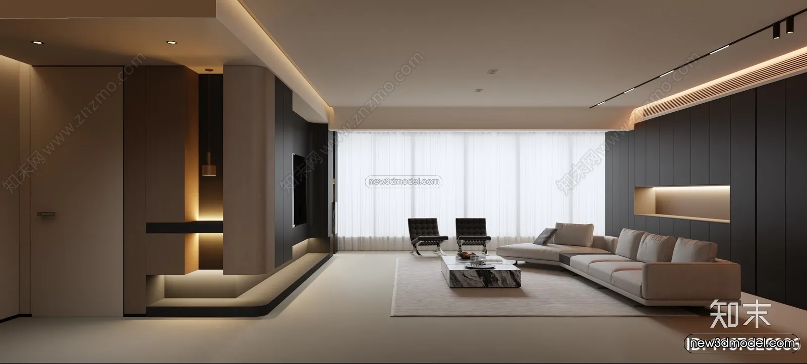 Minimalist Style Interior 3D Blocks - Living Room 3D Model - 118