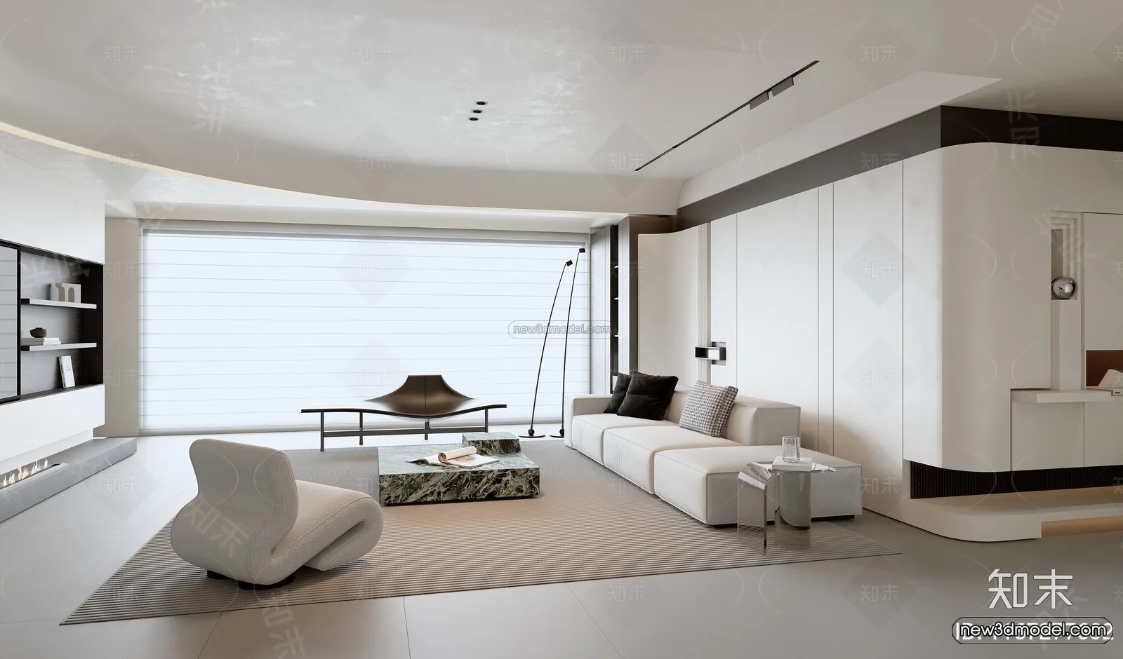 Minimalist Style Interior 3D Blocks - Living Room 3D Model - 120