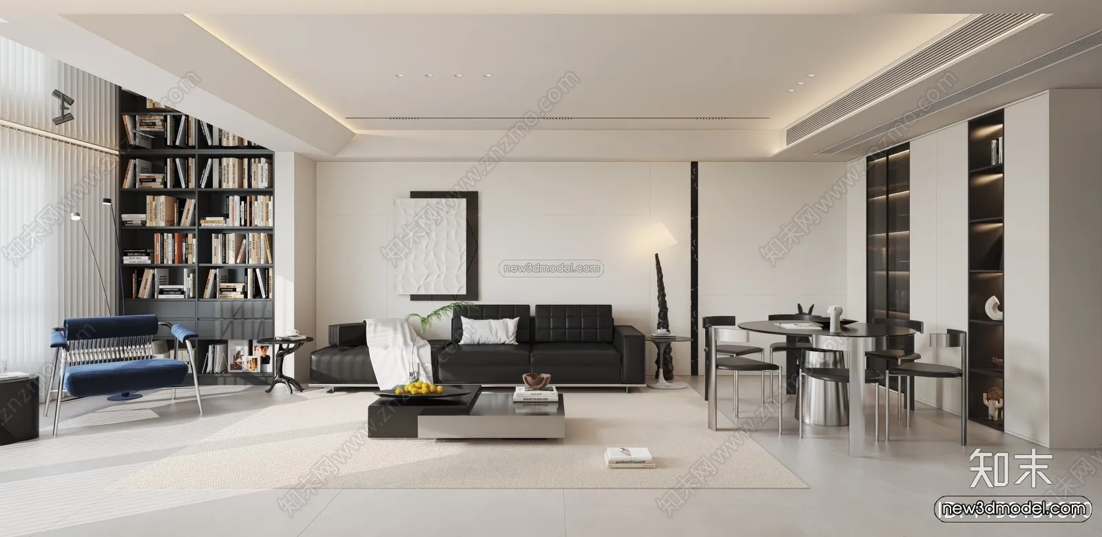 Minimalist Style Interior 3D Blocks - Living Room 3D Model - 122