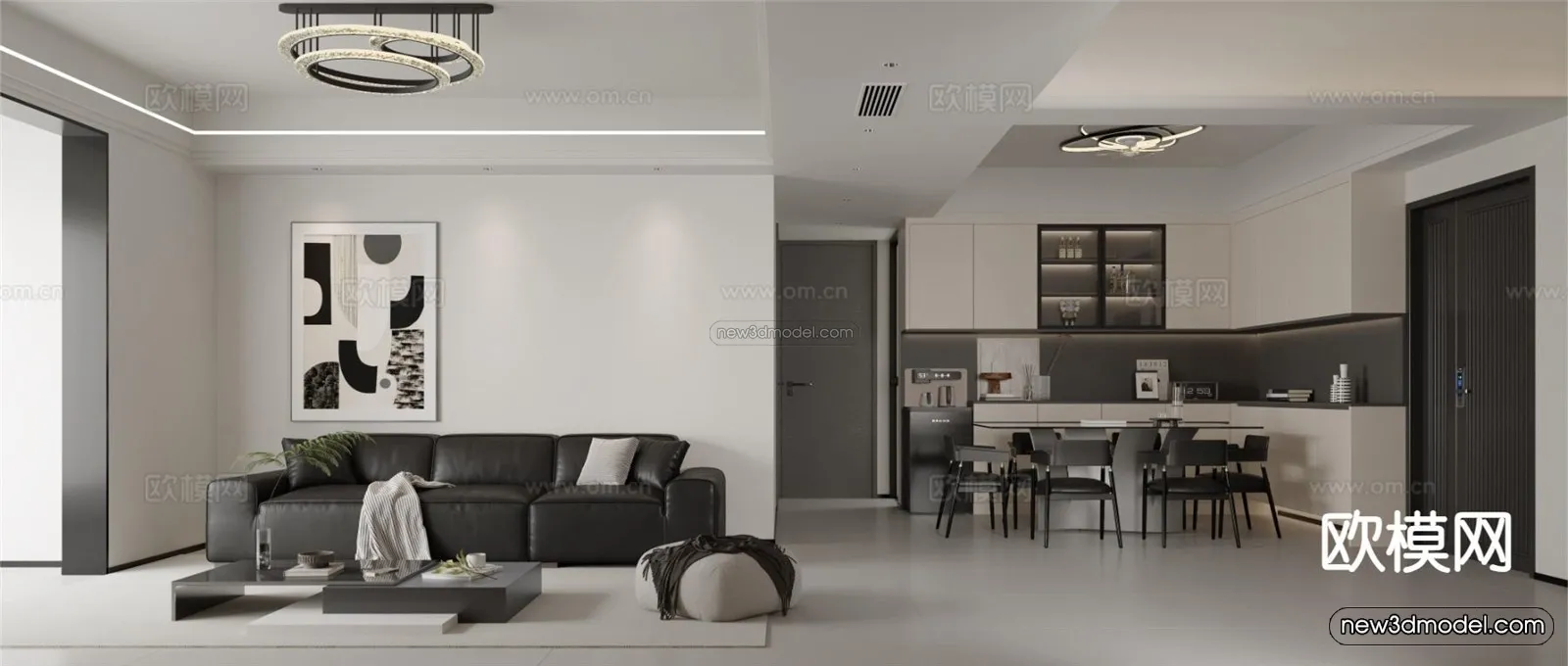 Minimalist Style Interior 3D Blocks - Living Room 3D Model - 123