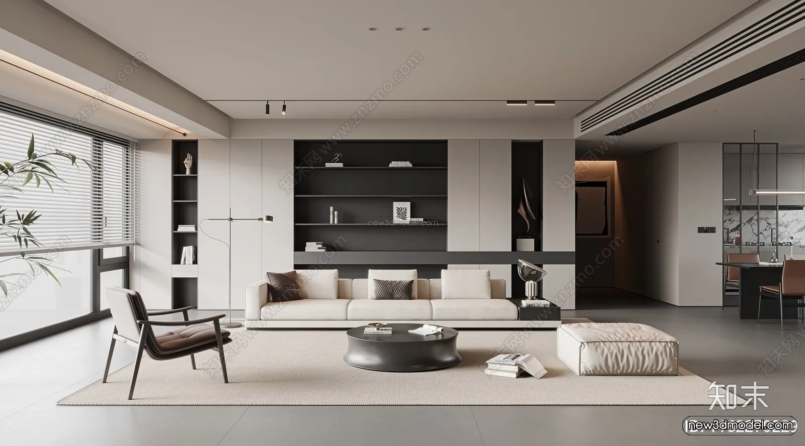 Minimalist Style Interior 3D Blocks - Living Room 3D Model - 128