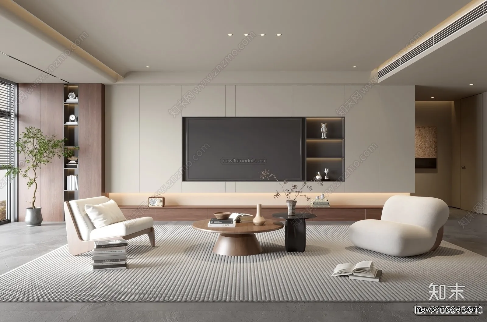 Minimalist Style Interior 3D Blocks - Living Room 3D Model - 131