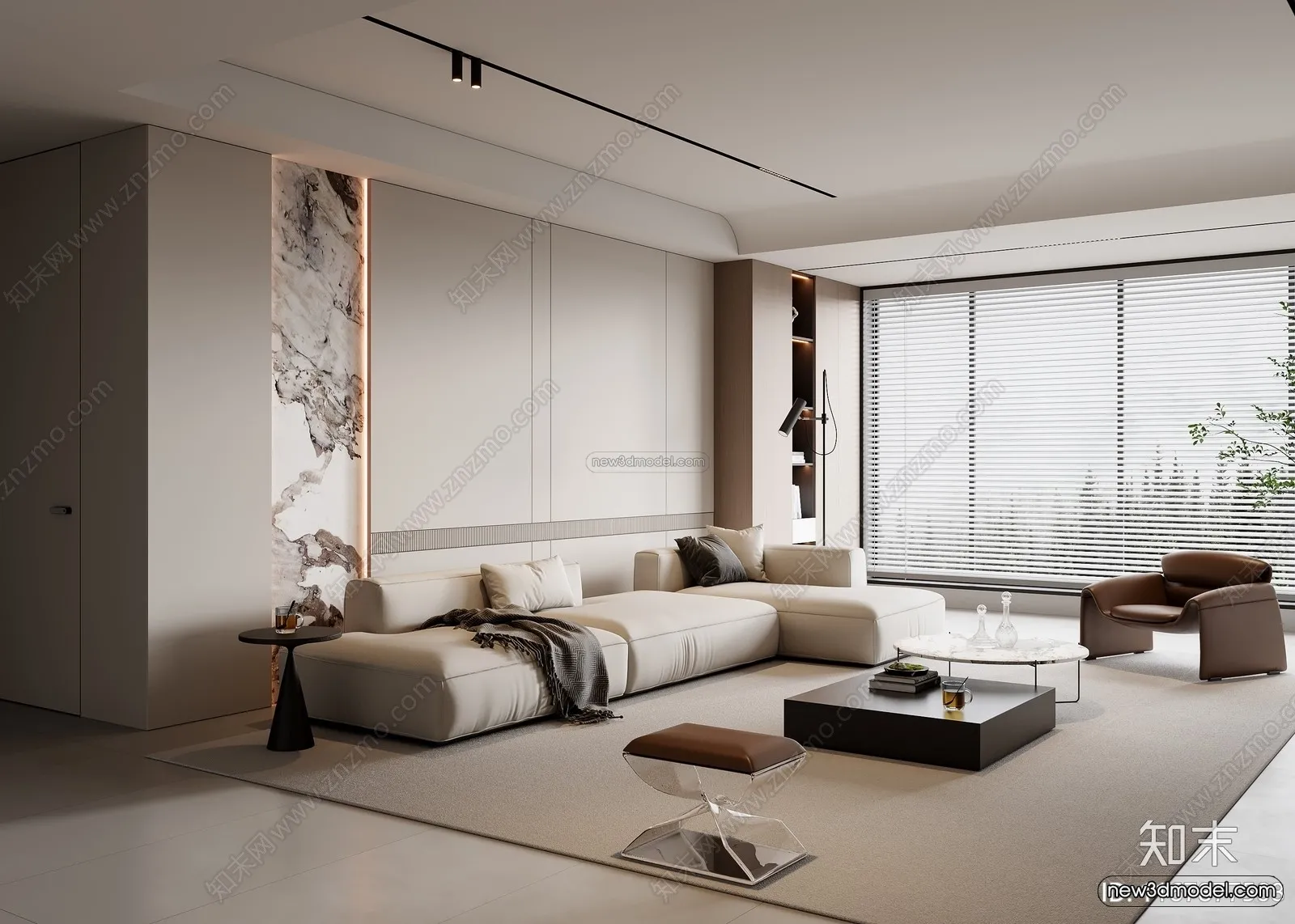 Minimalist Style Interior 3D Blocks - Living Room 3D Model - 133