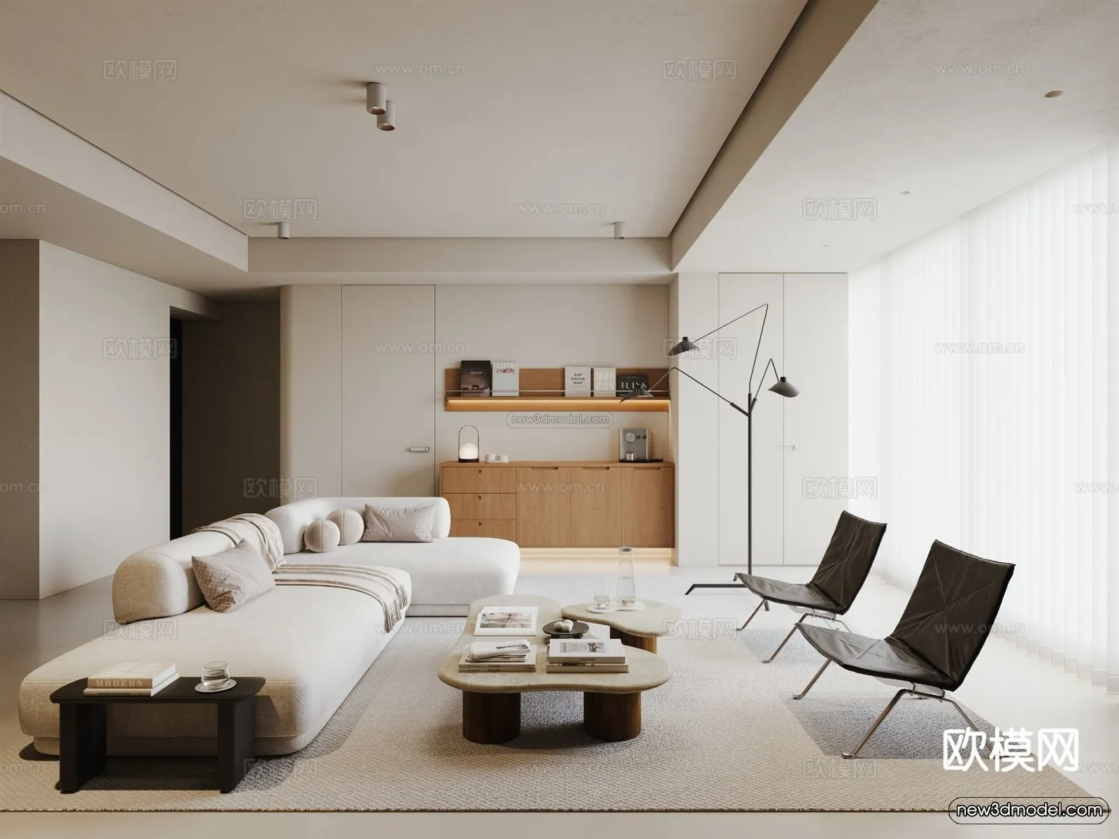Minimalist Style Interior 3D Blocks - Living Room 3D Model - 136