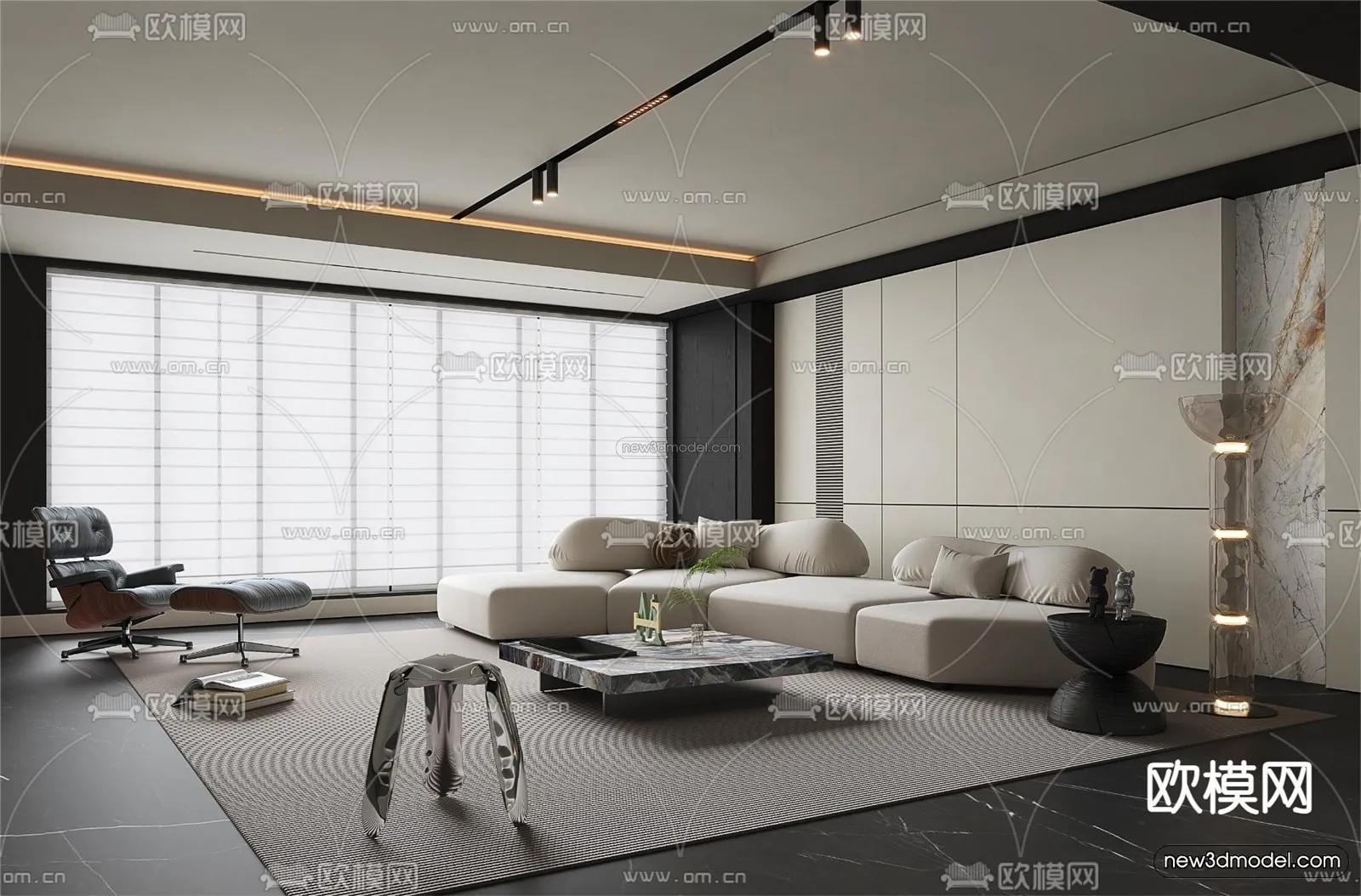 Minimalist Style Interior 3D Blocks - Living Room 3D Model - 137