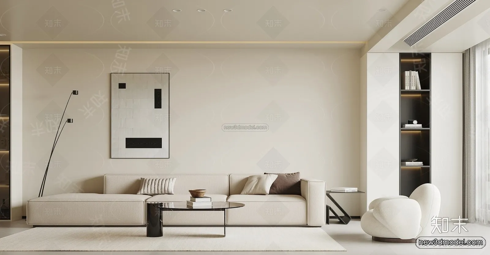 Minimalist Style Interior 3D Blocks - Living Room 3D Model - 138