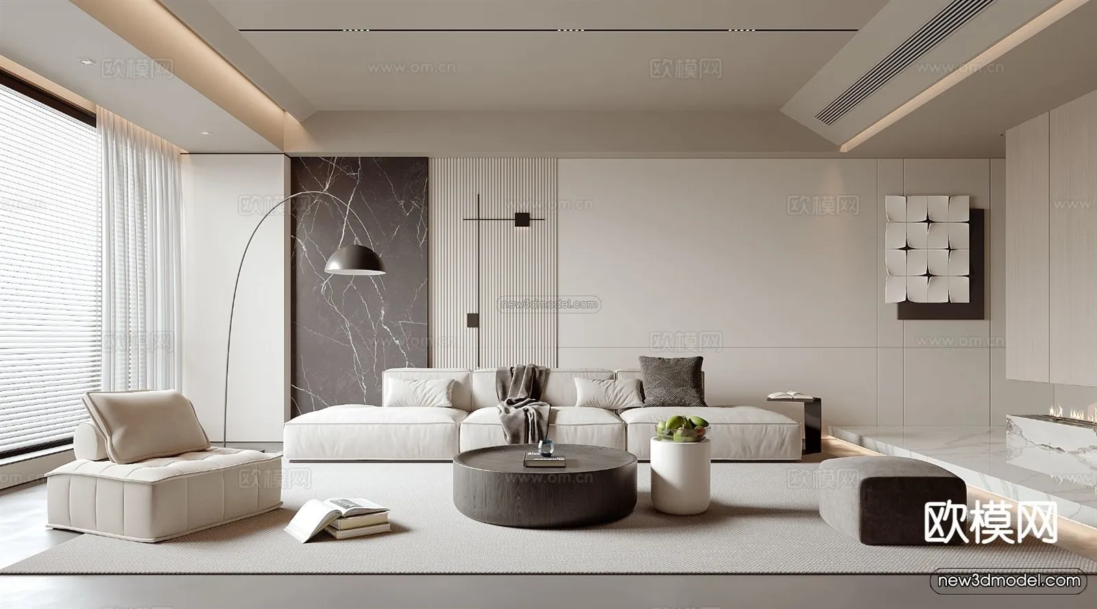 Minimalist Style Interior 3D Blocks - Living Room 3D Model - 139