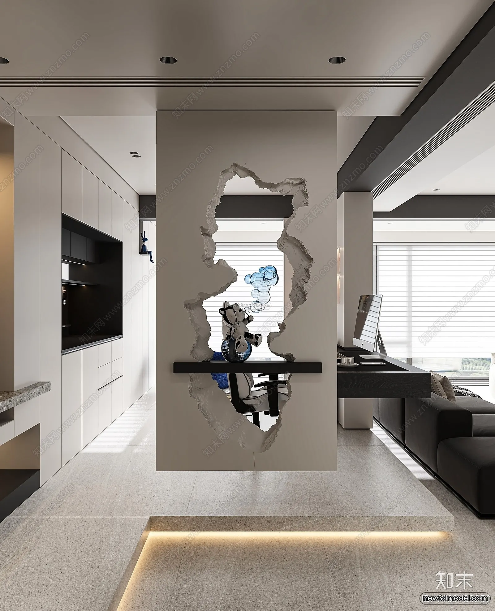 Minimalist Style Interior 3D Blocks - Living Room 3D Model - 140