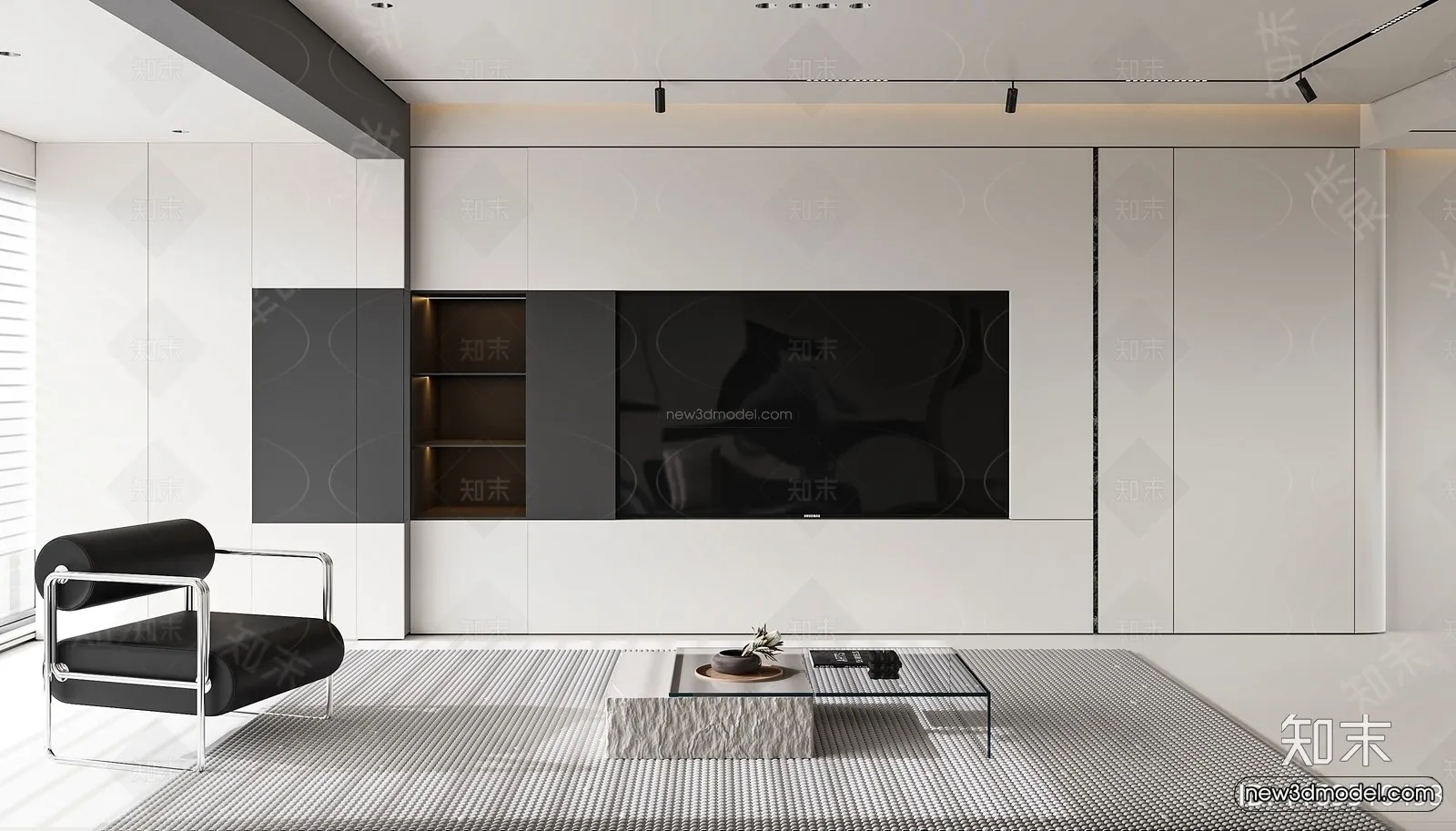 Minimalist Style Interior 3D Blocks - Living Room 3D Model - 144