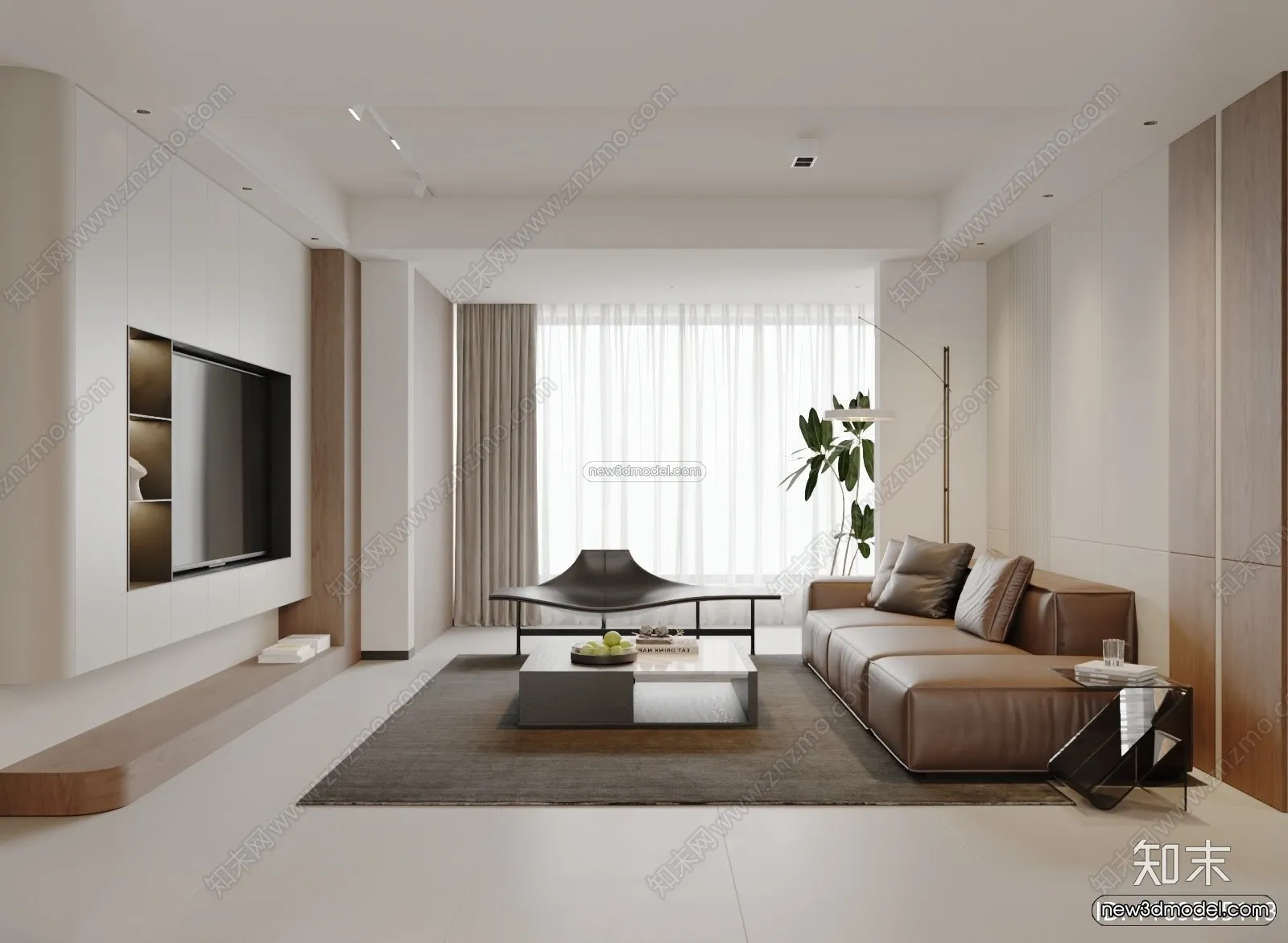 Minimalist Style Interior 3D Blocks - Living Room 3D Model - 147