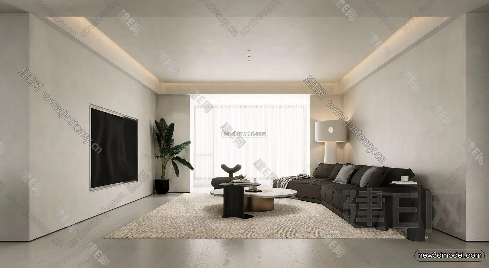 Minimalist Style Interior 3D Blocks - Living Room 3D Model - 148