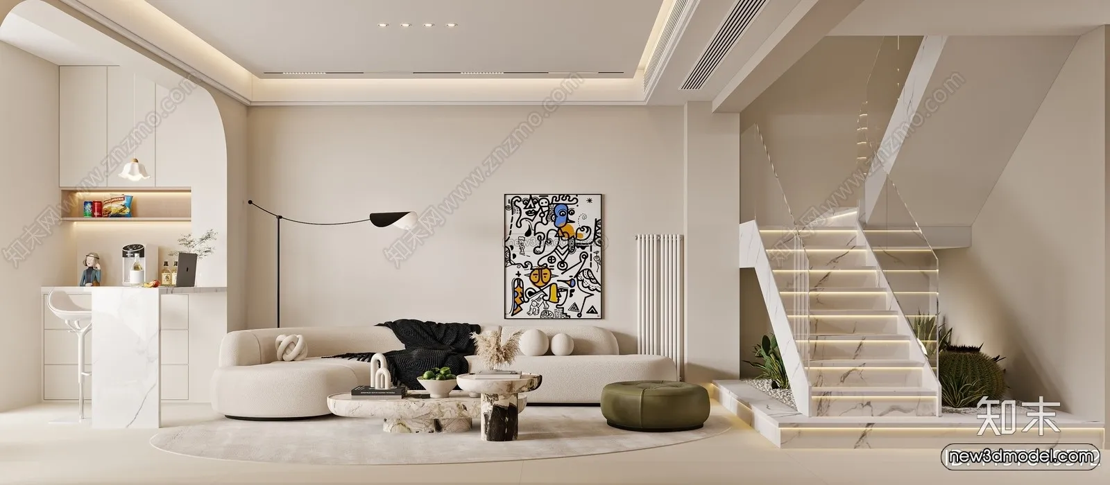 Minimalist Style Interior 3D Blocks - Living Room 3D Model - 149