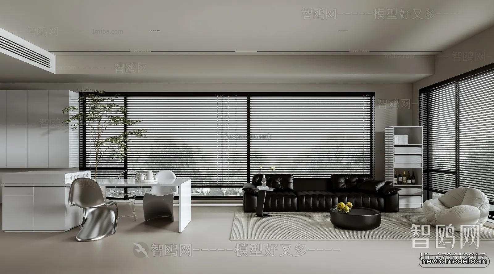 Minimalist Style Interior 3D Blocks - Living Room 3D Model - 150