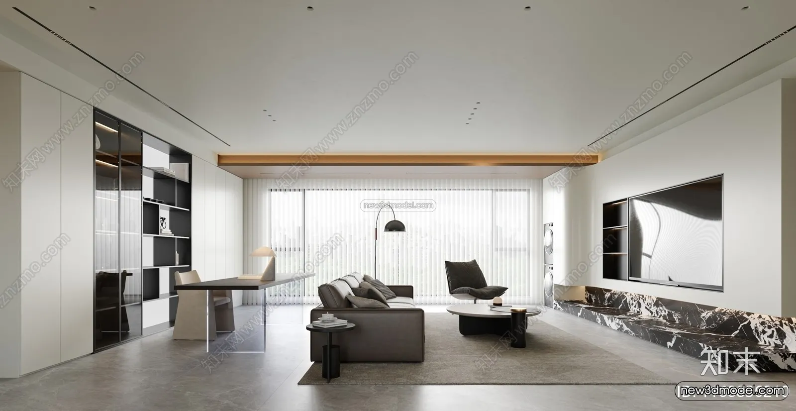 Minimalist Style Interior 3D Blocks - Living Room 3D Model - 152