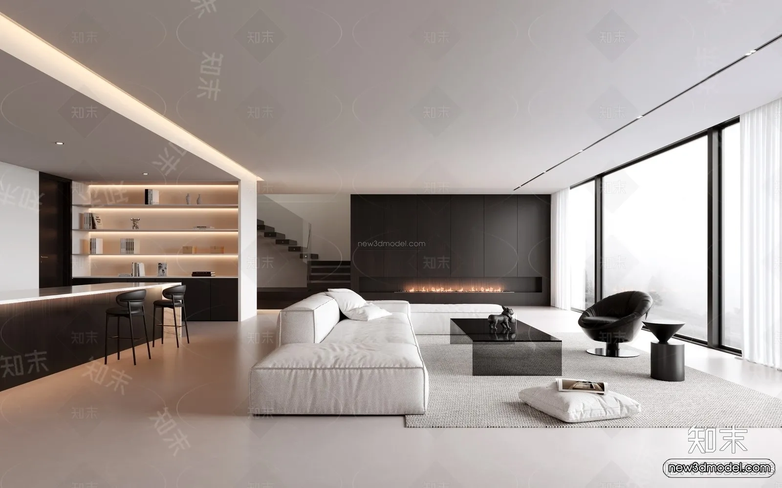 Minimalist Style Interior 3D Blocks - Living Room 3D Model - 153