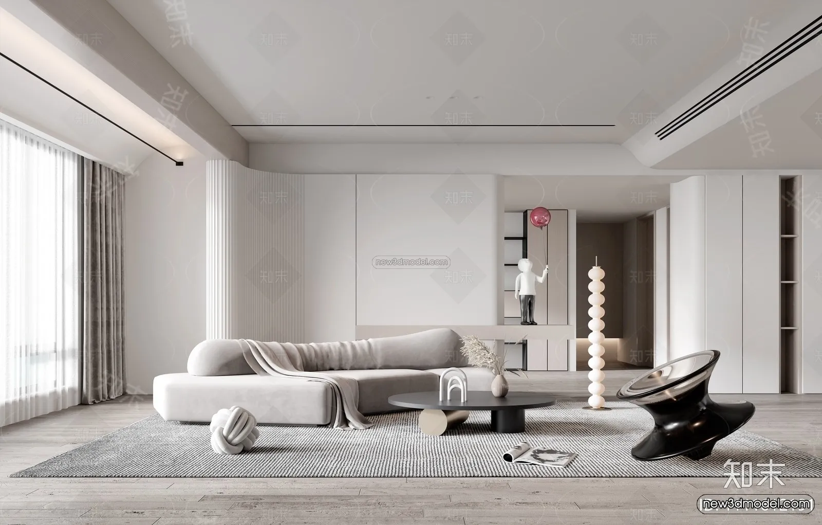 Minimalist Style Interior 3D Blocks - Living Room 3D Model - 155