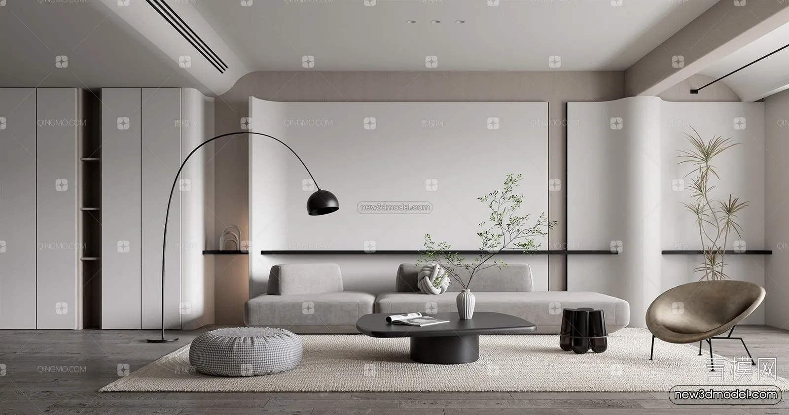 Minimalist Style Interior 3D Blocks - Living Room 3D Model - 156