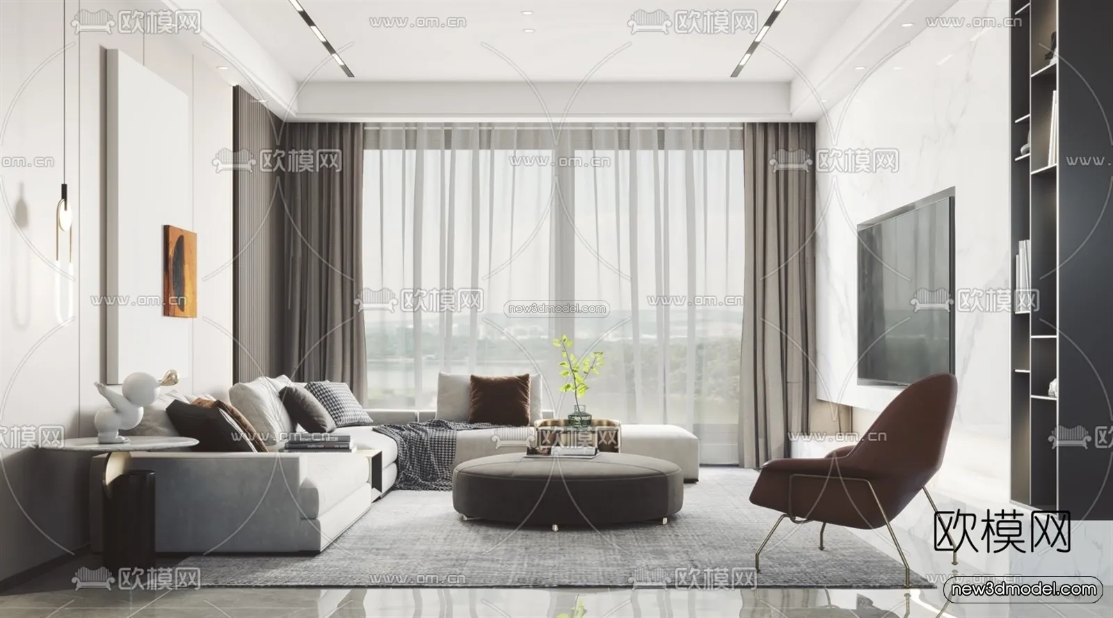 Minimalist Style Interior 3D Blocks - Living Room 3D Model - 157