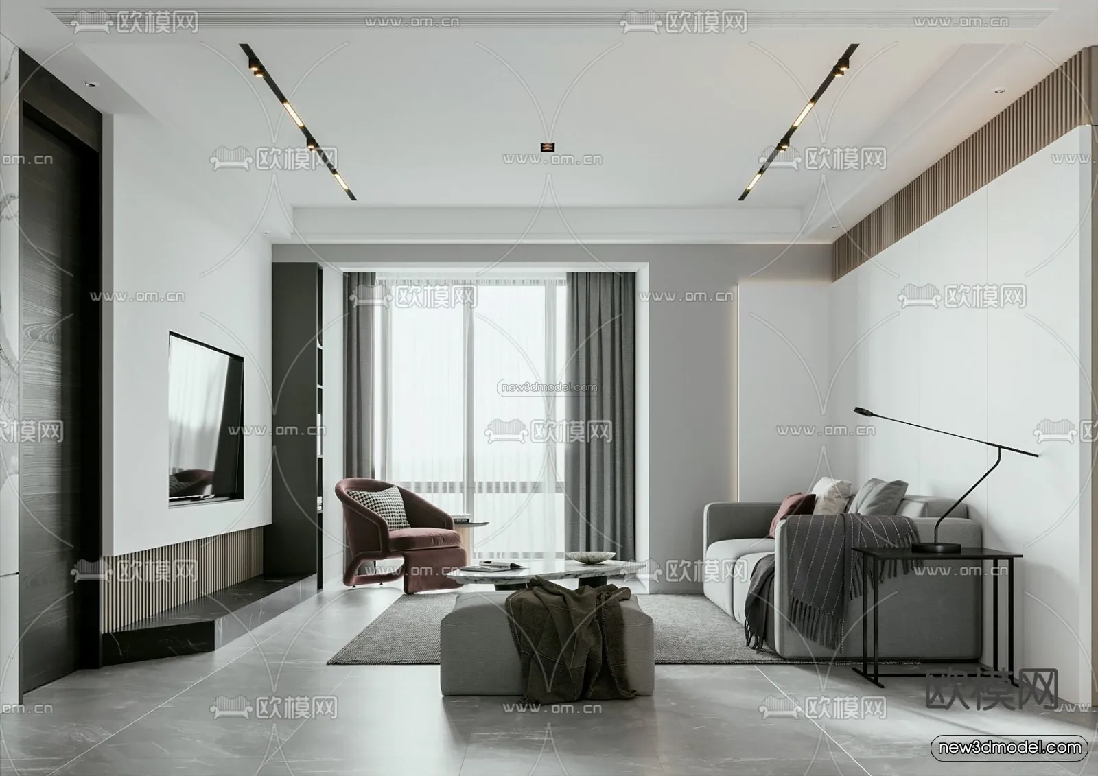 Minimalist Style Interior 3D Blocks - Living Room 3D Model - 158