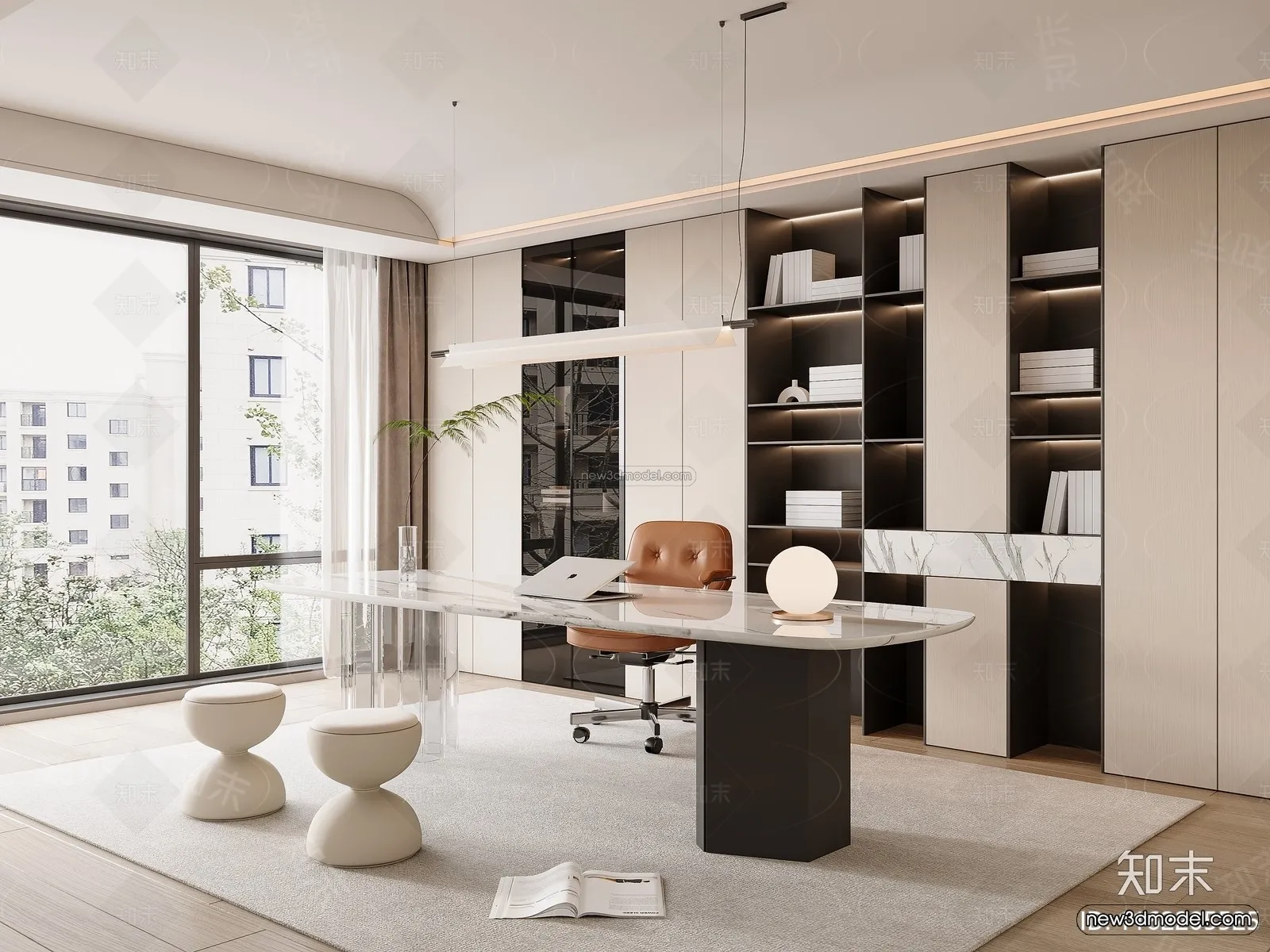 Minimalist Style Interior 3D Blocks - Study Room 3D Model - 257