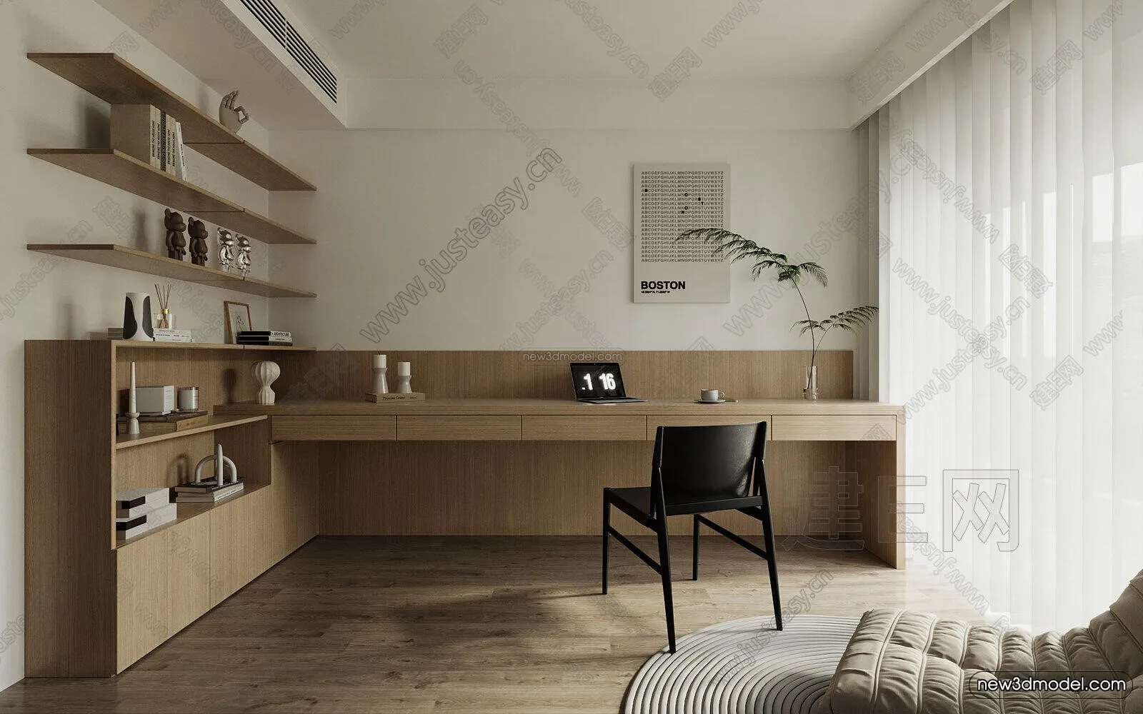 Minimalist Style Interior 3D Blocks - Study Room 3D Model - 260