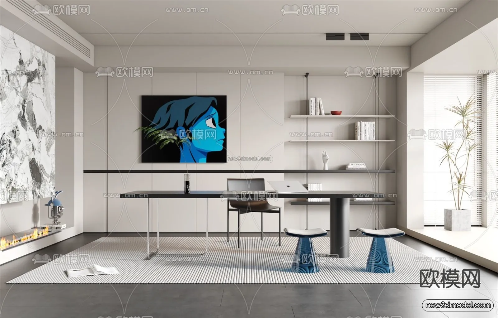 Minimalist Style Interior 3D Blocks - Study Room 3D Model - 262