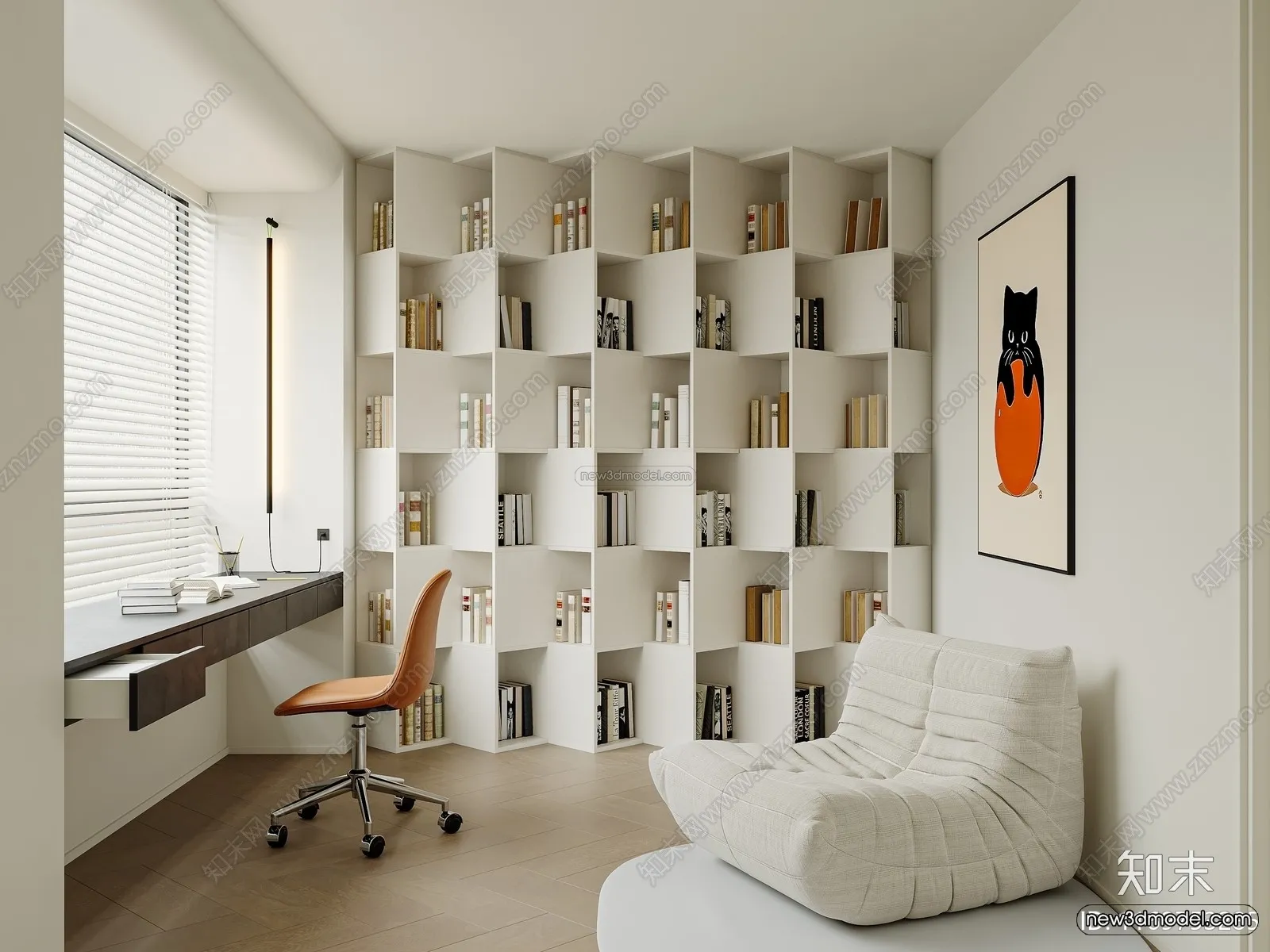 Minimalist Style Interior 3D Blocks - Study Room 3D Model - 266