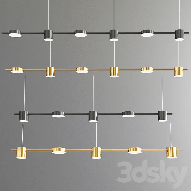 Minimalistic Modern Shiny Black Gold Chandelier 3D Model