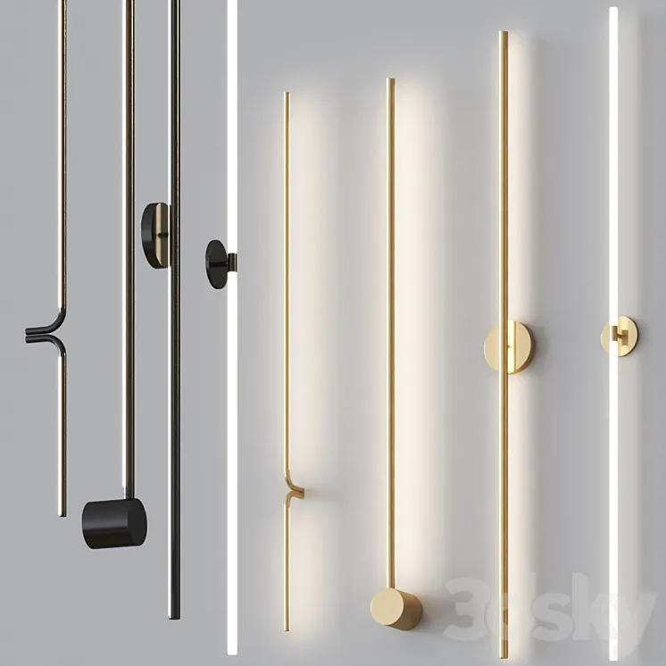 Minimalistic thin Wall lamps set 3D Model Free