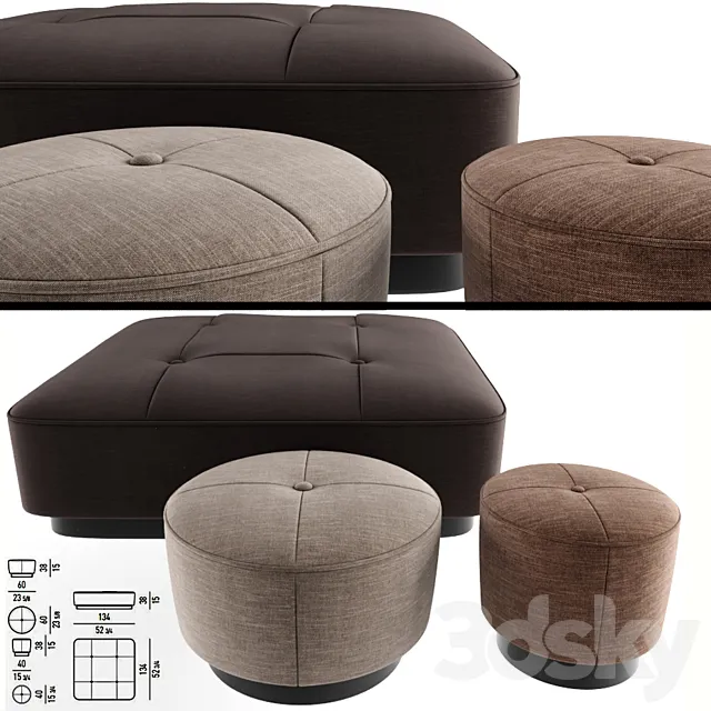 Minnoti Jacques Poufs Fabric 3D Model