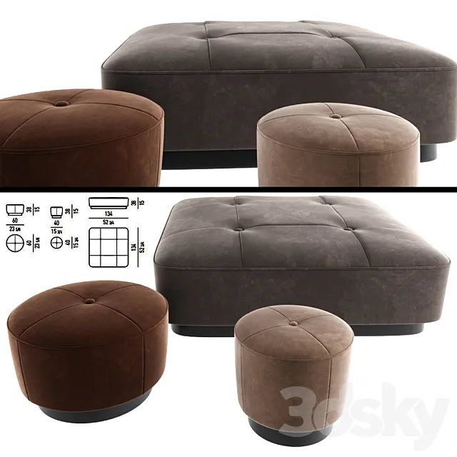 Minnoti Jacques Poufs Velvet 3D Model
