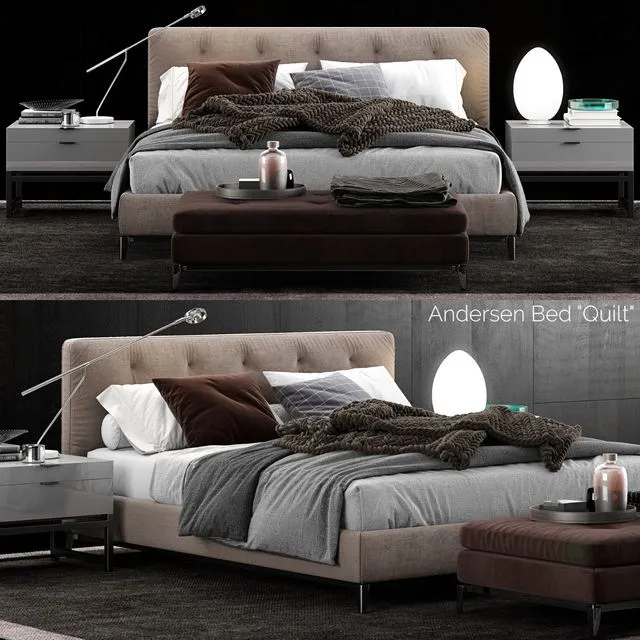 Minotti Andersen Bed Quilt 3D Model