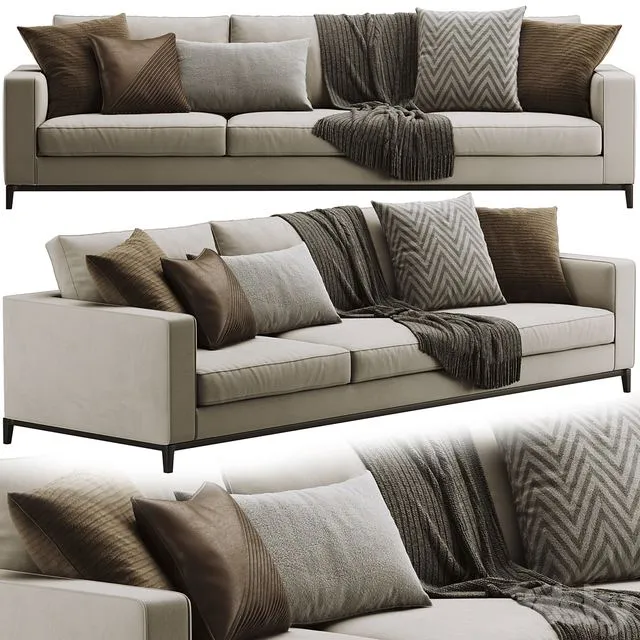 Minotti Andersen Sofa (with plaid and pillows) 3D Model