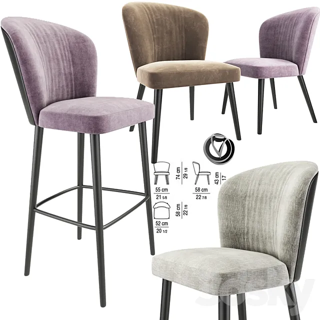 Minotti Aston Bar Stool and Lounge chair 3DModel